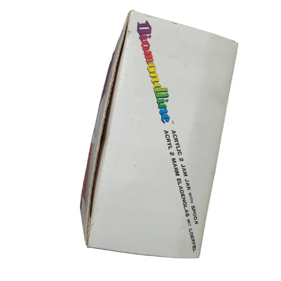 VINTAGE DIAMONDLINE ACRYLIC JAM JARS 2 COUNT WITH SERVING SPOONS 3IN PICNIC - Picture 10 of 13